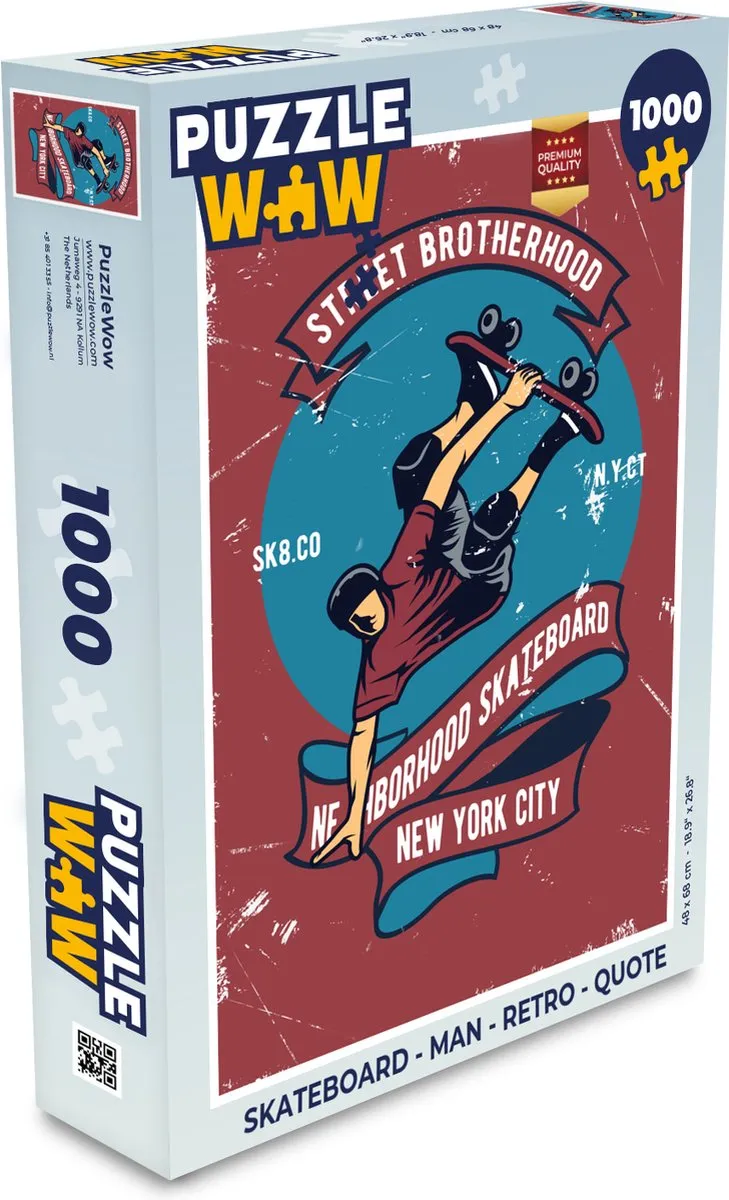 PuzzleWow Skateboard Legpuzzel 1000 Stuks - Multicolor