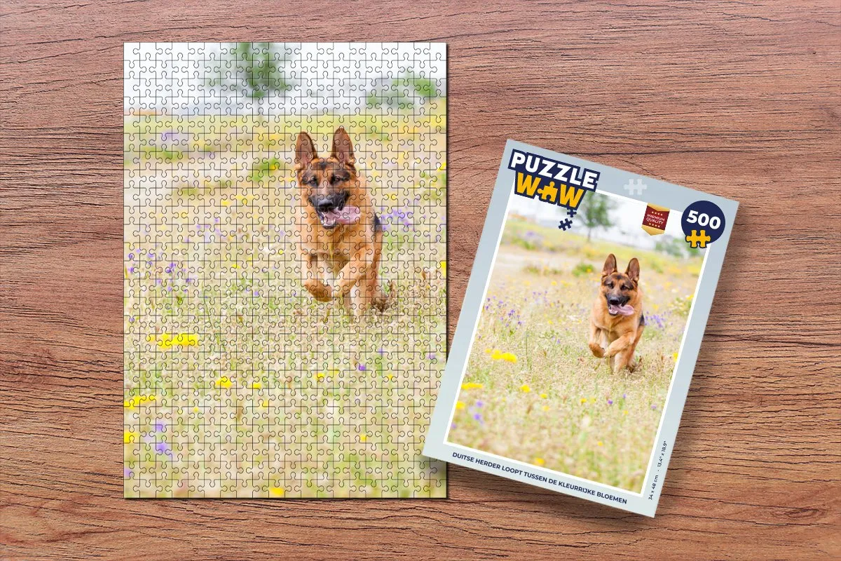 PuzzleWow Legpuzzel Duitse Herder Bloemen 500 Stuks - Multicolor