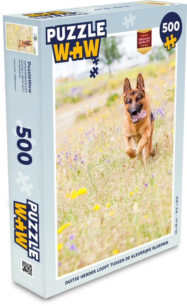 PuzzleWow Legpuzzel Duitse Herder Bloemen 500 Stuks - Multicolor