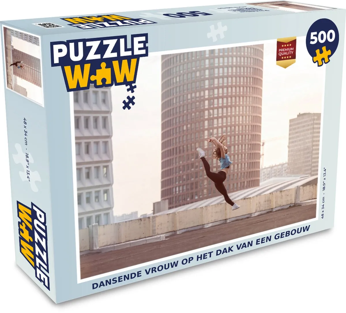 PuzzleWow Dansende Vrouw op het Dak Legpuzzel 500 Stuks - Multicolor
