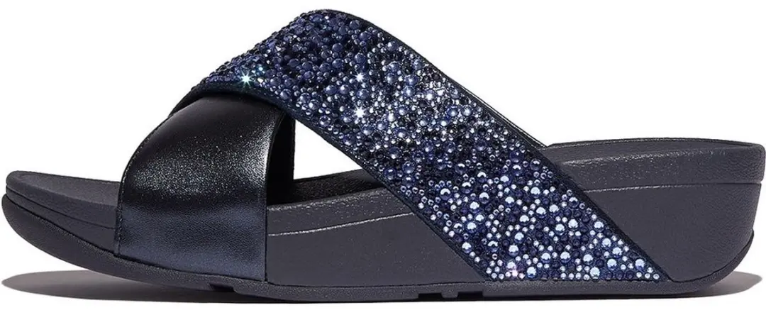 FitFlop Dames sandalen Lulu Crystal-Mix Metallic Cross Slides JE2