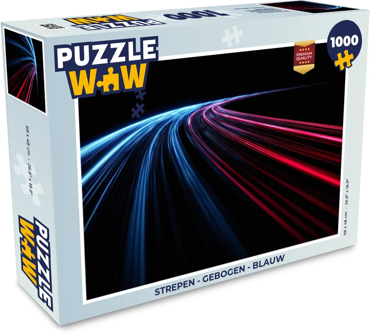 PuzzleWow Strepen Gebogen Puzzel 1000 Stuks - Blauw/Rood
