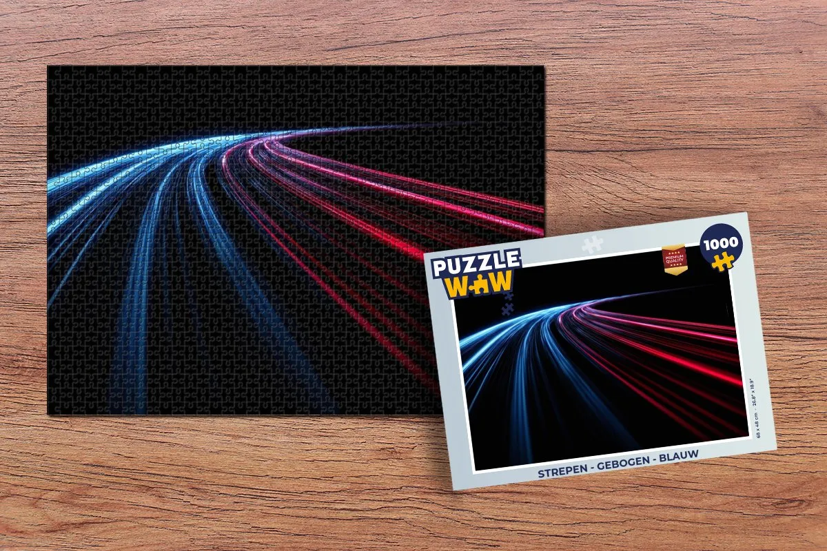 PuzzleWow Strepen Gebogen Puzzel 1000 Stuks - Blauw/Rood