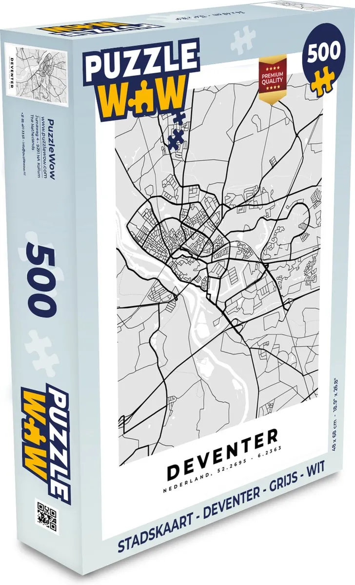 PuzzleWow Stadskaart Deventer Legpuzzel 500 Stuks - Multicolor