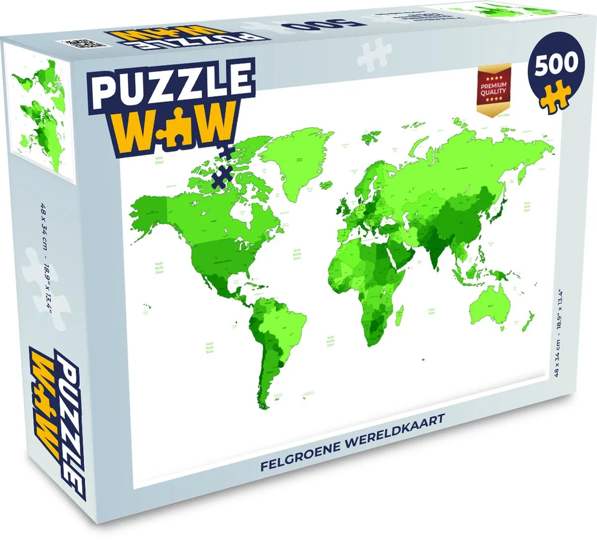 PuzzleWow Wereldkaart Legpuzzel 500 Stuks - Multicolor