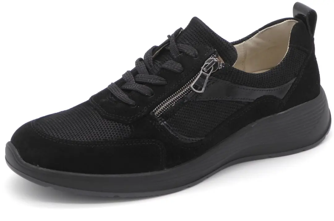 Waldlaufer Kaela 698008 403 001 Sneakers Zwart Suede en Leer Dames Breedtemaat K