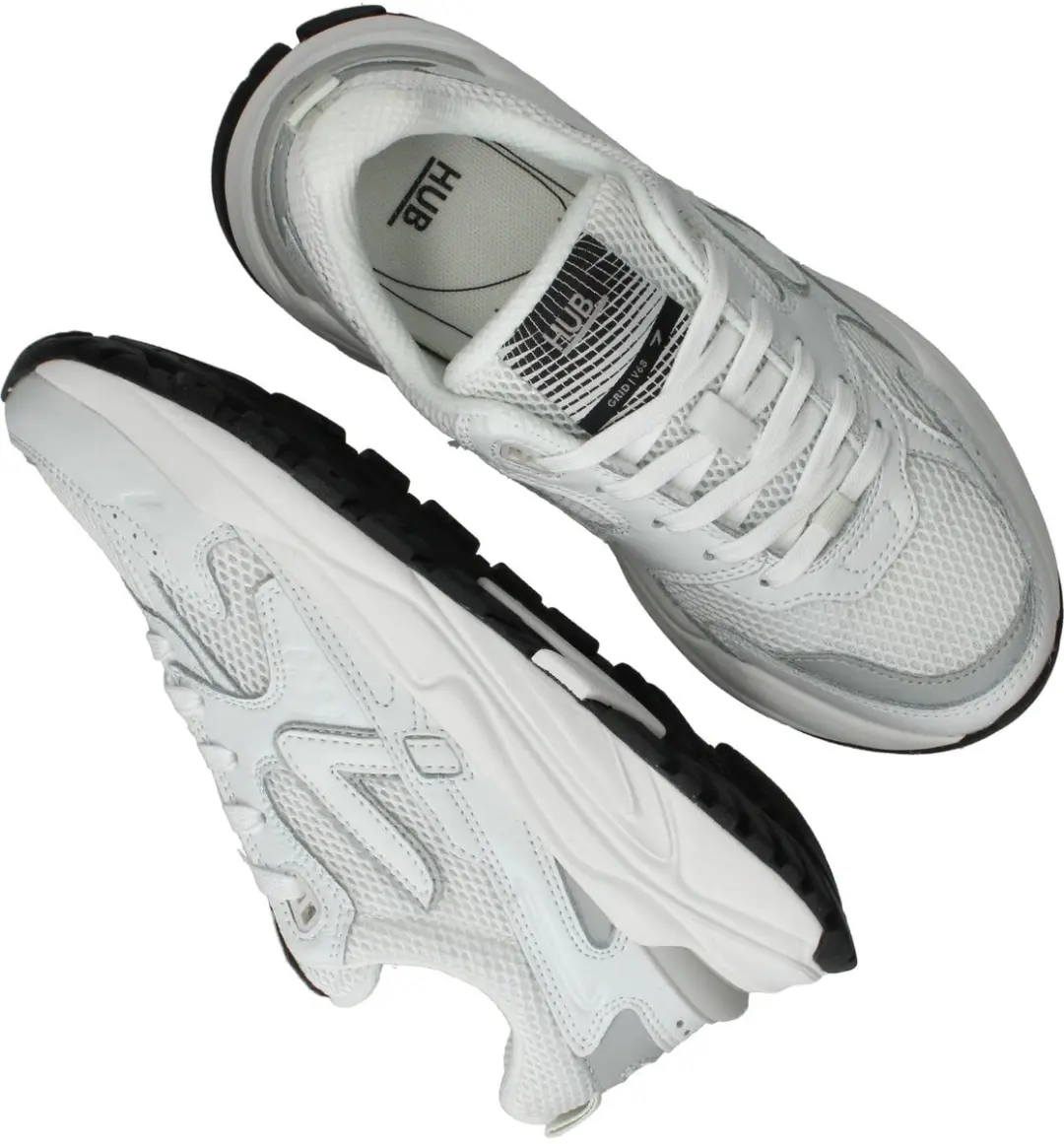 HUB Grid-w Sneakers Dames - Leren Sneaker - Wit - Maat 37 - afbeelding 6 van 6