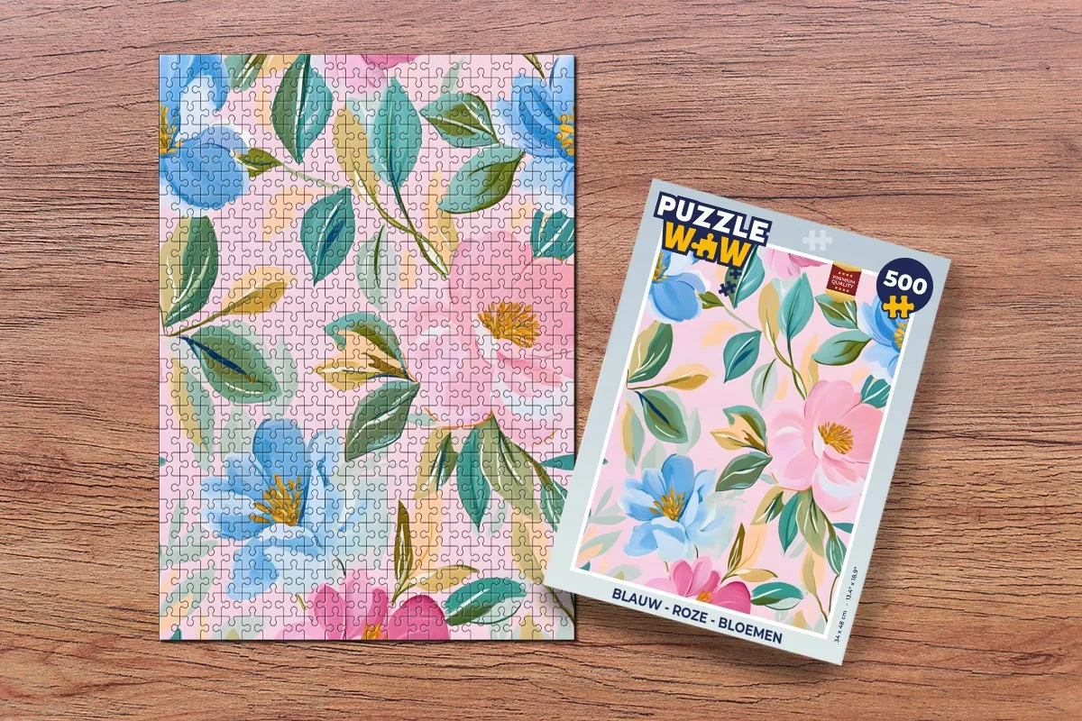 PuzzleWow Bloemen Legpuzzel 500 Stuks - Roze/Blauw