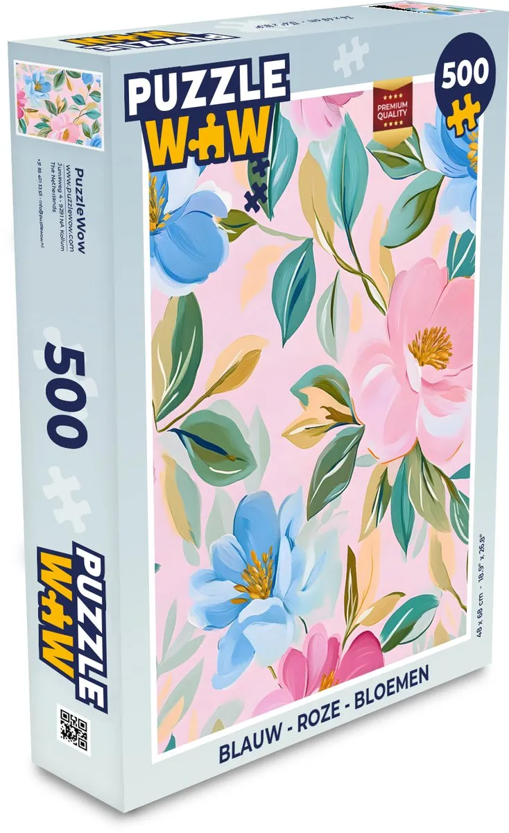 PuzzleWow Bloemen Legpuzzel 500 Stuks - Roze/Blauw