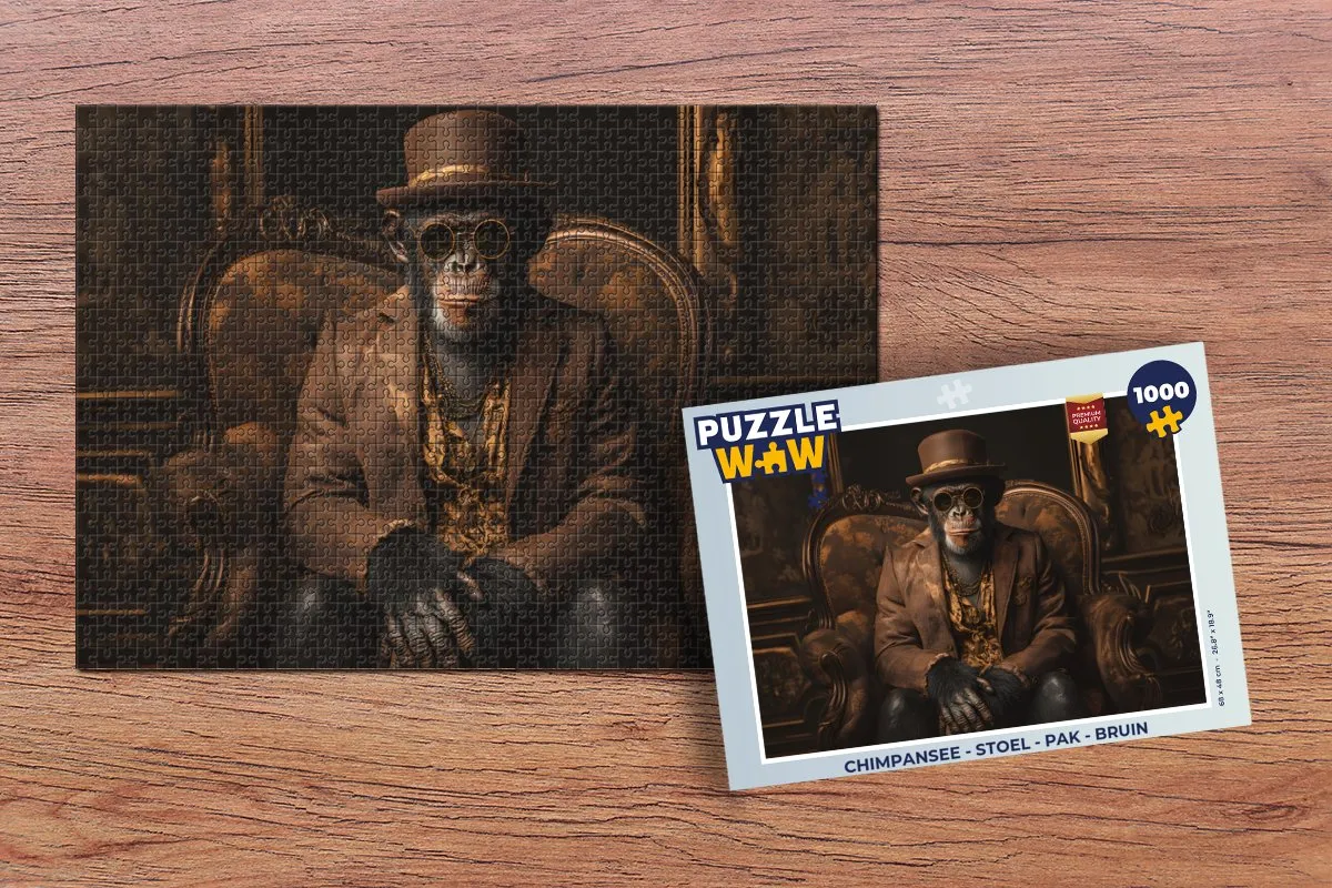 PuzzleWow Chimpansee Legpuzzel 1000 Stuks - Stoel Pak