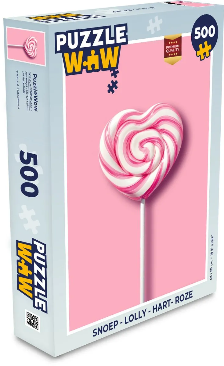 PuzzleWow Lolly Hart Puzzel 500 Stuks - Roze
