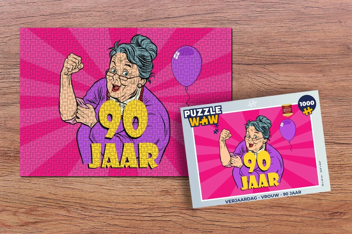 PuzzleWow Verjaardag Vrouw 90 Jaar Legpuzzel 1000 Stuks - Multicolor