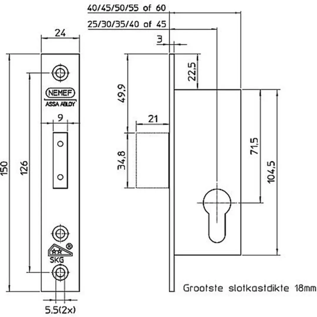 Nemef 4128/25 Insteekslot RVS - 25mm - Zilvergrijs - afbeelding 2 van 5