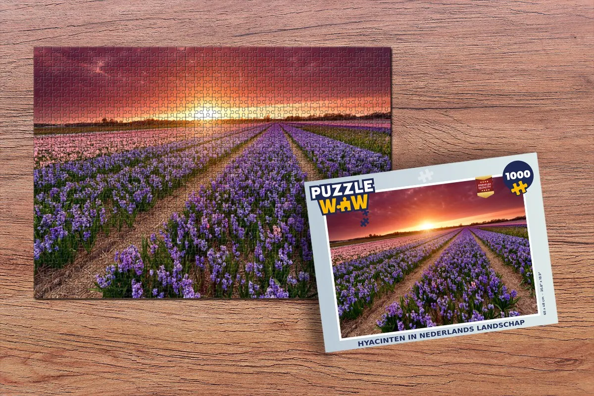 PuzzleWow Hyacinten in Nederlands Landschap Legpuzzel 1000 Stuks - Multicolor