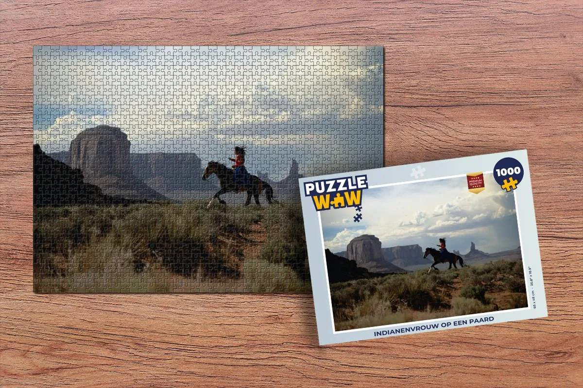PuzzleWow Legpuzzel Indianenvrouw op een paard 1000 Stuks - Multicolor