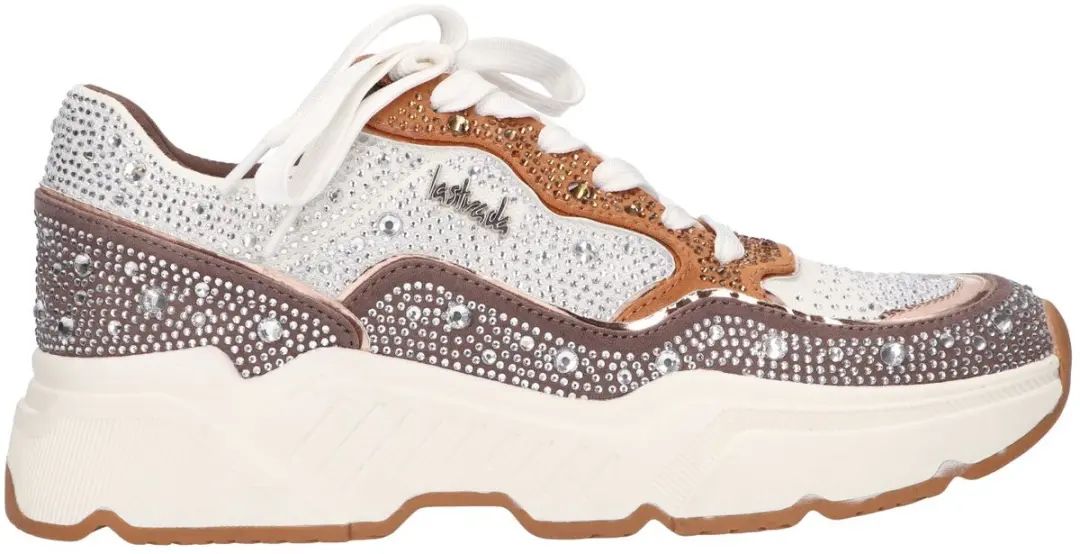 La Strada Sneaker Met Steentjes Taupe Textiel