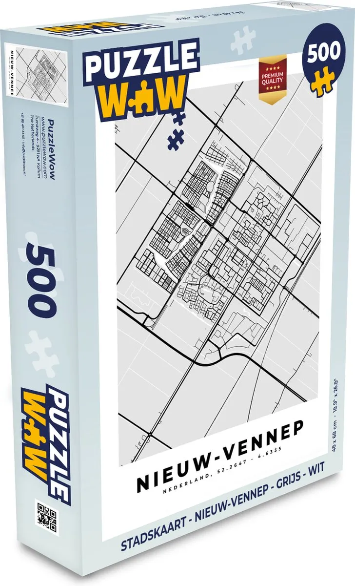 PuzzleWow Stadskaart Nieuw-Vennep Legpuzzel 500 Stuks - Multicolor