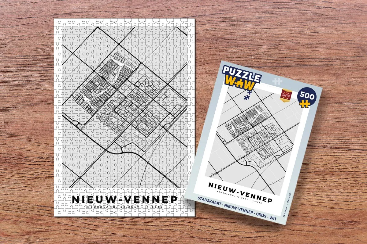 PuzzleWow Stadskaart Nieuw-Vennep Legpuzzel 500 Stuks - Multicolor