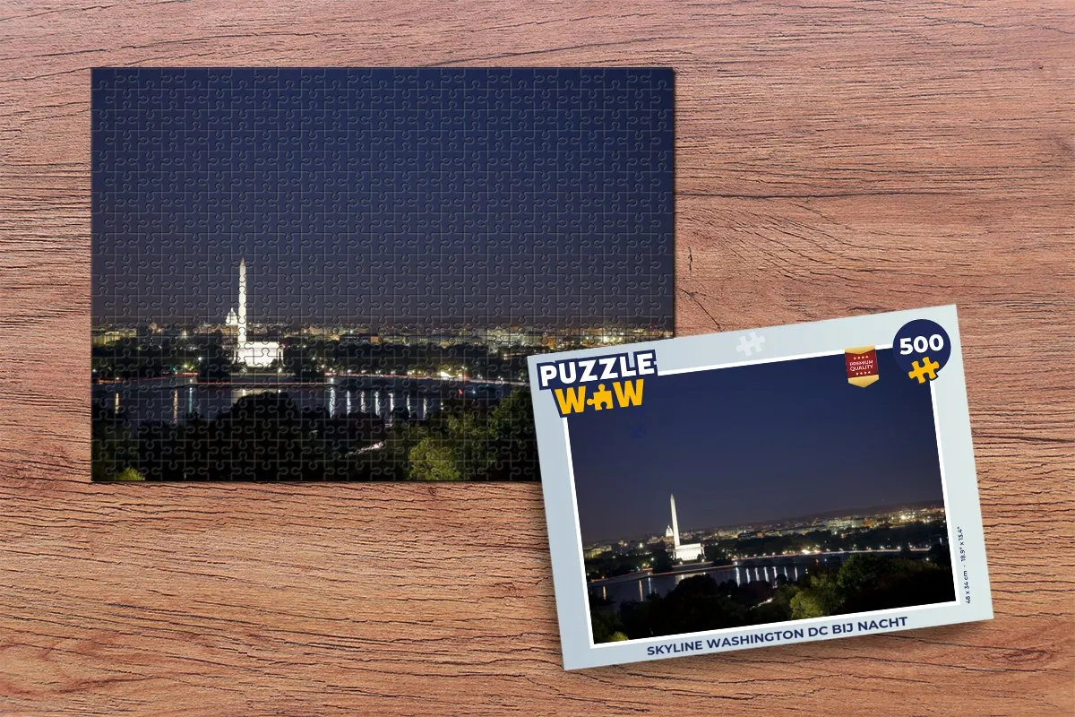 PuzzleWow Skyline Washington DC bij nacht Legpuzzel 500 Stuks - Multicolor