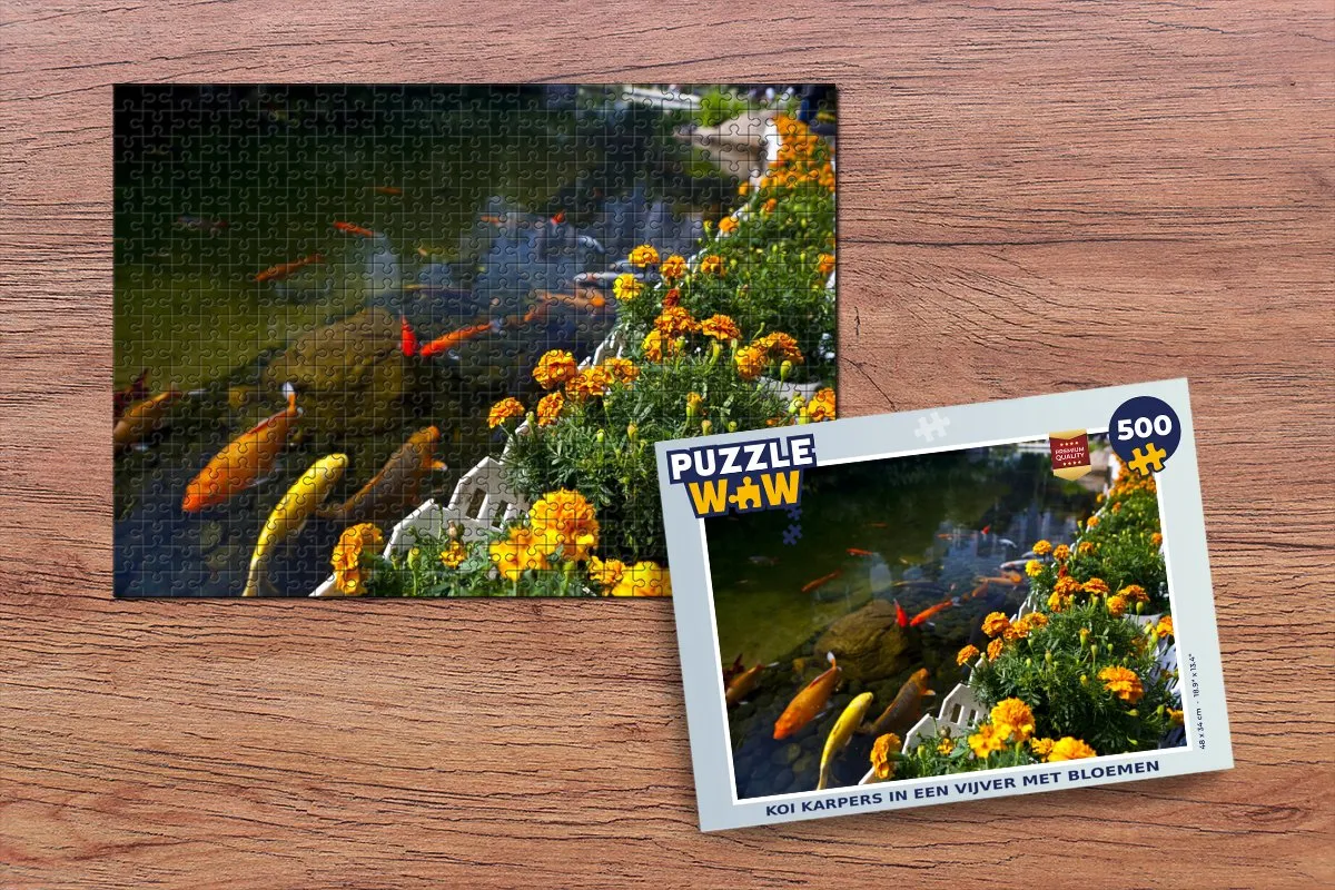 PuzzleWow Legpuzzel Koi Karpers in een Vijver 500 Stuks - Multicolor