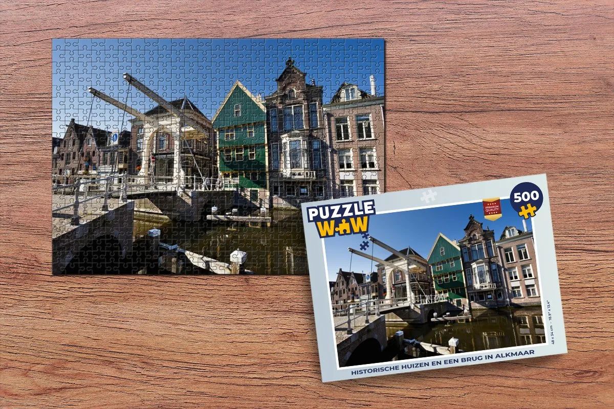 PuzzleWow Alkmaar Brug Huizen Legpuzzel 500 Stuks - Multicolor