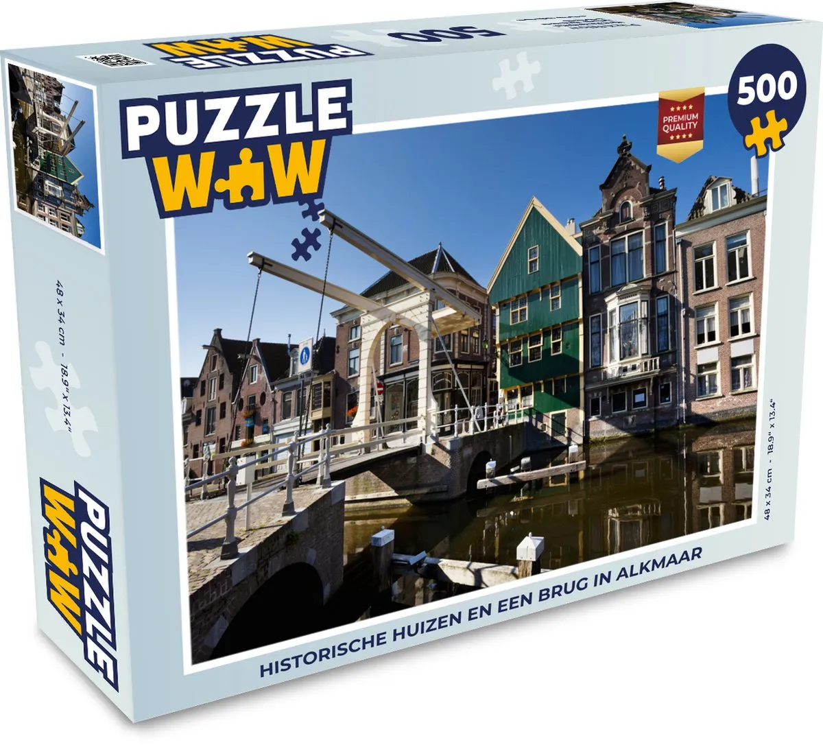 PuzzleWow Alkmaar Brug Huizen Legpuzzel 500 Stuks - Multicolor