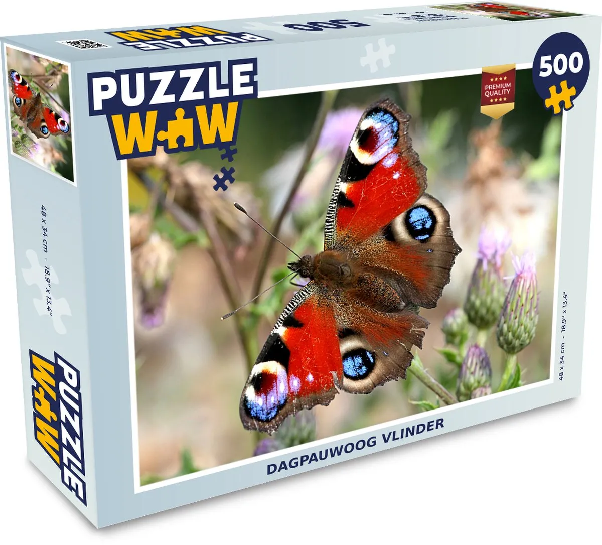 PuzzleWow Dagpauwoog Vlinder Legpuzzel 500 Stuks - Multicolor