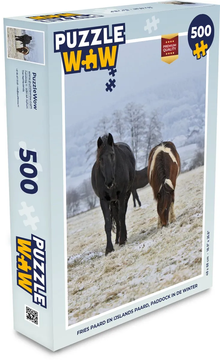 PuzzleWow Paarden Sneeuw Wit Legpuzzel 500 Stuks - Multicolor