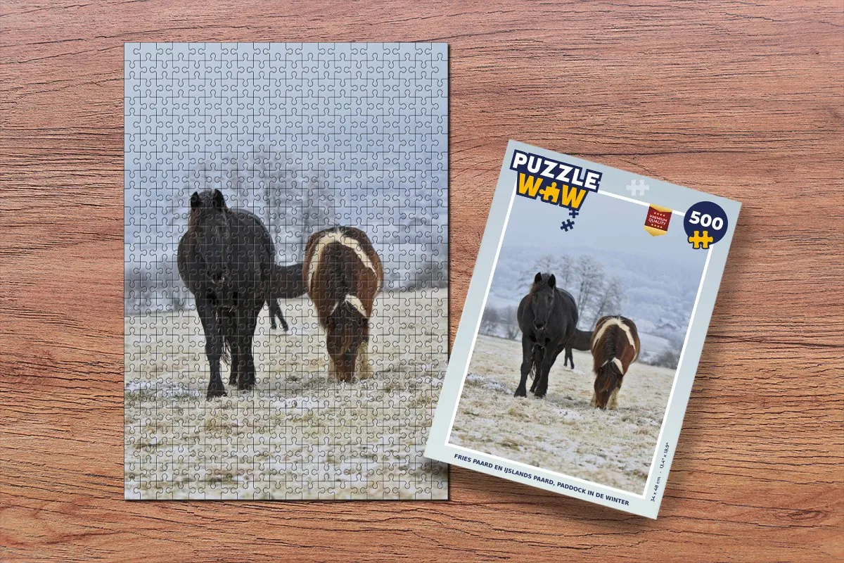 PuzzleWow Paarden Sneeuw Wit Legpuzzel 500 Stuks - Multicolor