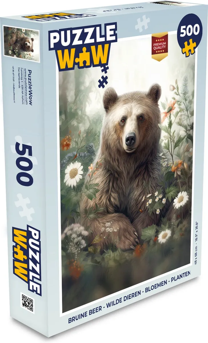 PuzzleWow Bruine Beer Legpuzzel 500 Stuks - Multicolor