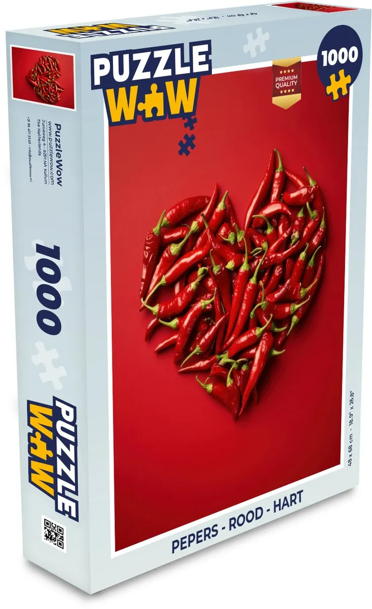 PuzzleWow Pepers Hart Legpuzzel 1000 Stuks - Rood