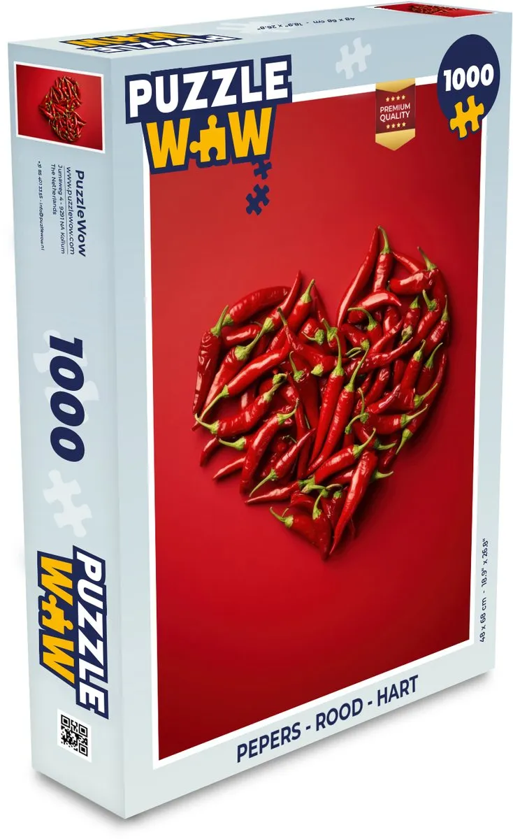 PuzzleWow Pepers Hart Legpuzzel 1000 Stuks - Rood