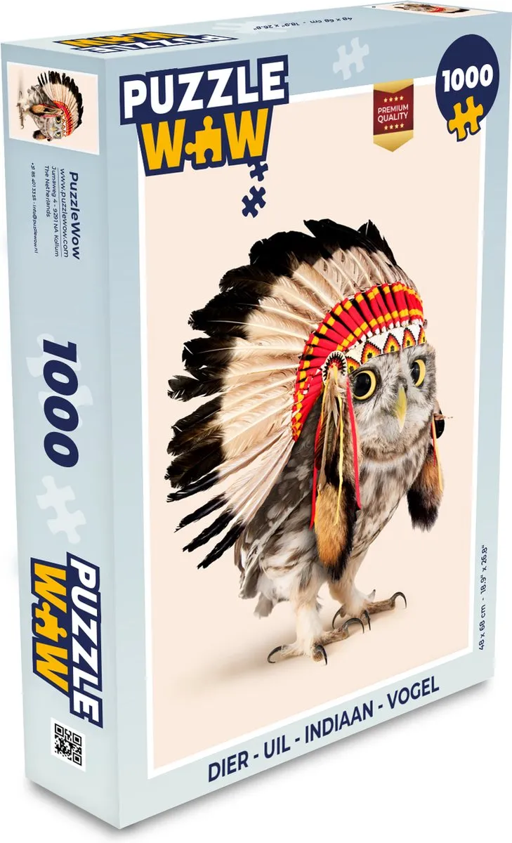 PuzzleWow Legpuzzel Dier - Uil - Indiaan - Vogel 1000 Stuks - Multicolor
