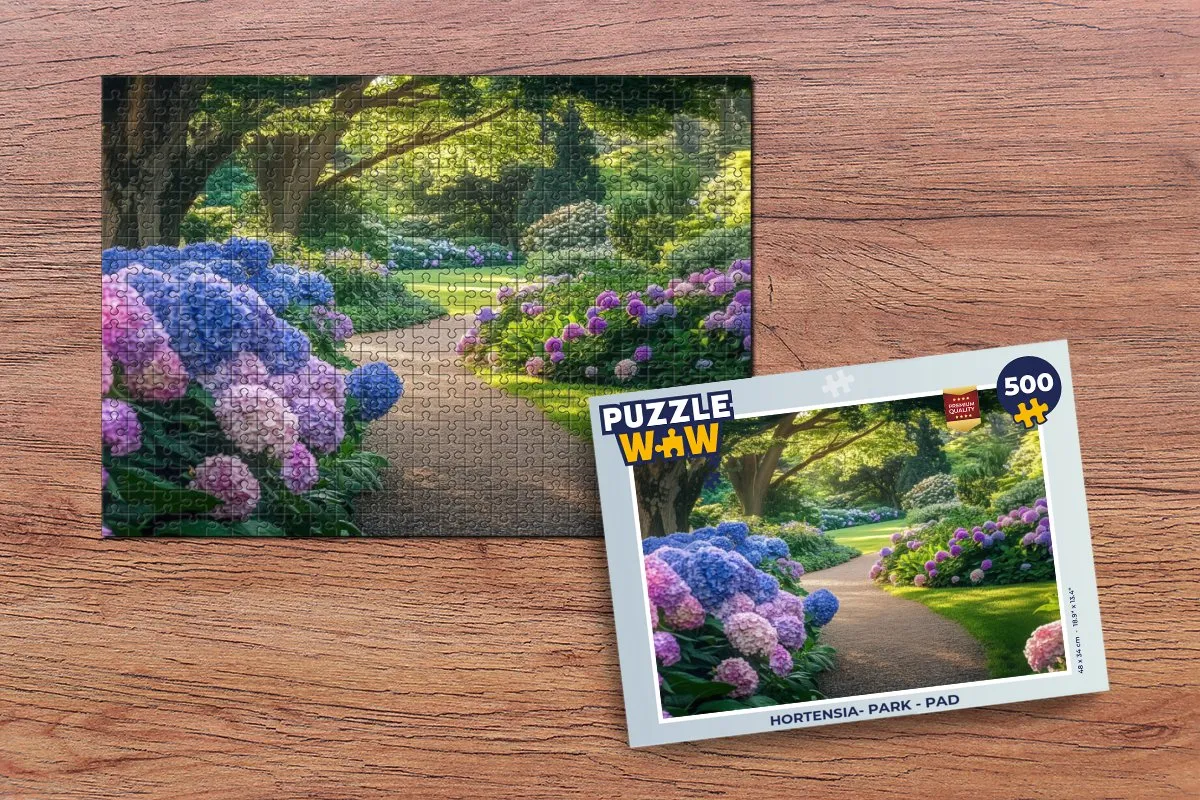 PuzzleWow Hortensia-Park Legpuzzel 500 Stuks - Paars