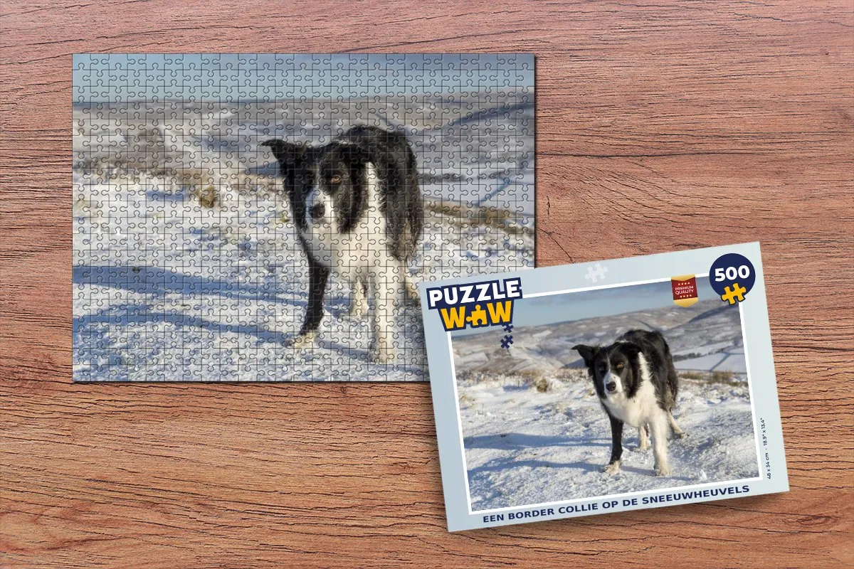 PuzzleWow Border Collie Sneeuwheuvels Legpuzzel 500 Stuks - Multicolor