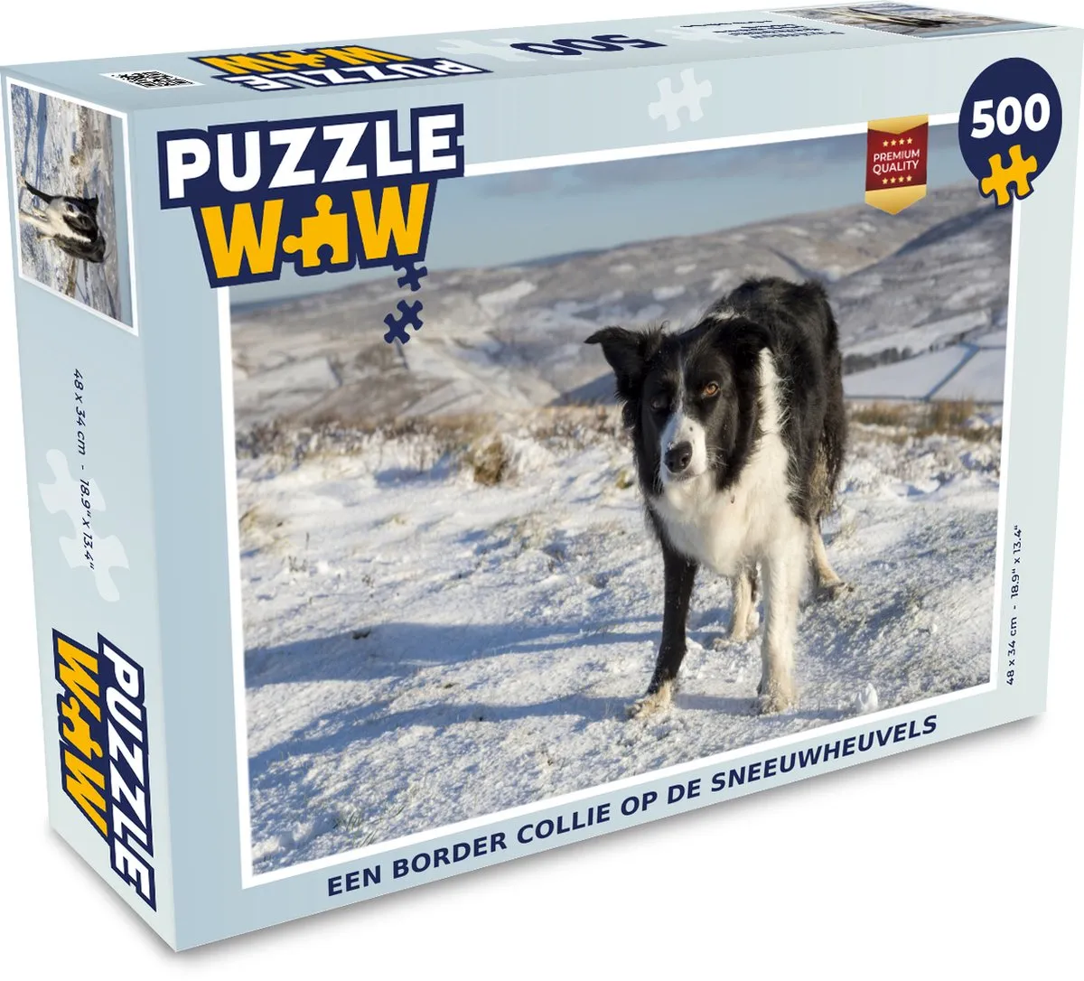 PuzzleWow Border Collie Sneeuwheuvels Legpuzzel 500 Stuks - Multicolor