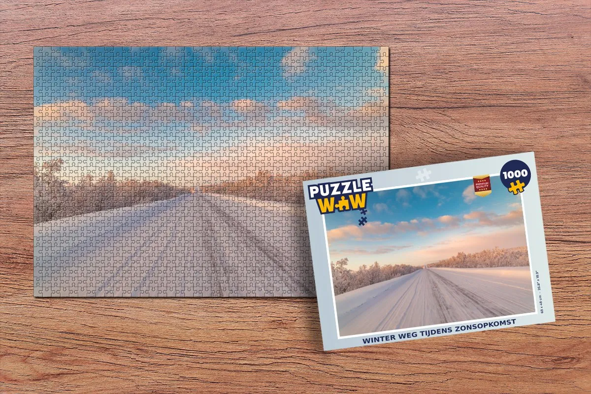 PuzzleWow Legpuzzel 1000 Stuks - Besneeuwde Weg Finland