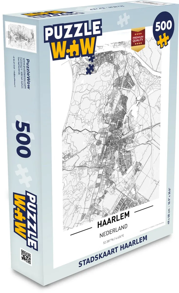 PuzzleWow Stadskaart Haarlem Legpuzzel 500 Stuks - Multicolor