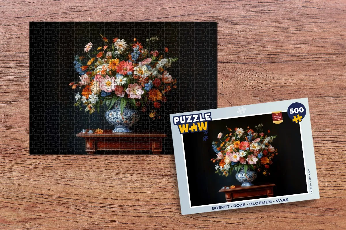 PuzzleWow Boeket Legpuzzel 500 Stuks - Roze Bloemen