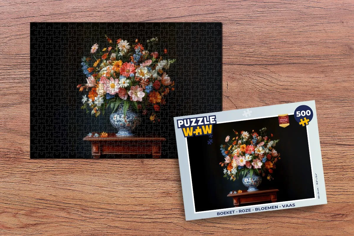 PuzzleWow Boeket Legpuzzel 500 Stuks - Roze Bloemen
