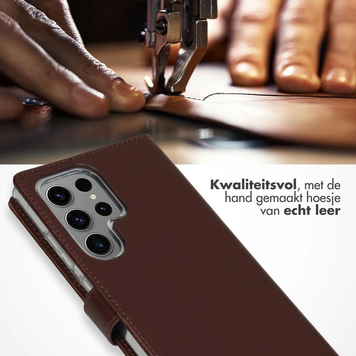 Selencia Hoesje Samsung Galaxy S24 Ultra - Donkerbruin Leder - 3 Pasjes