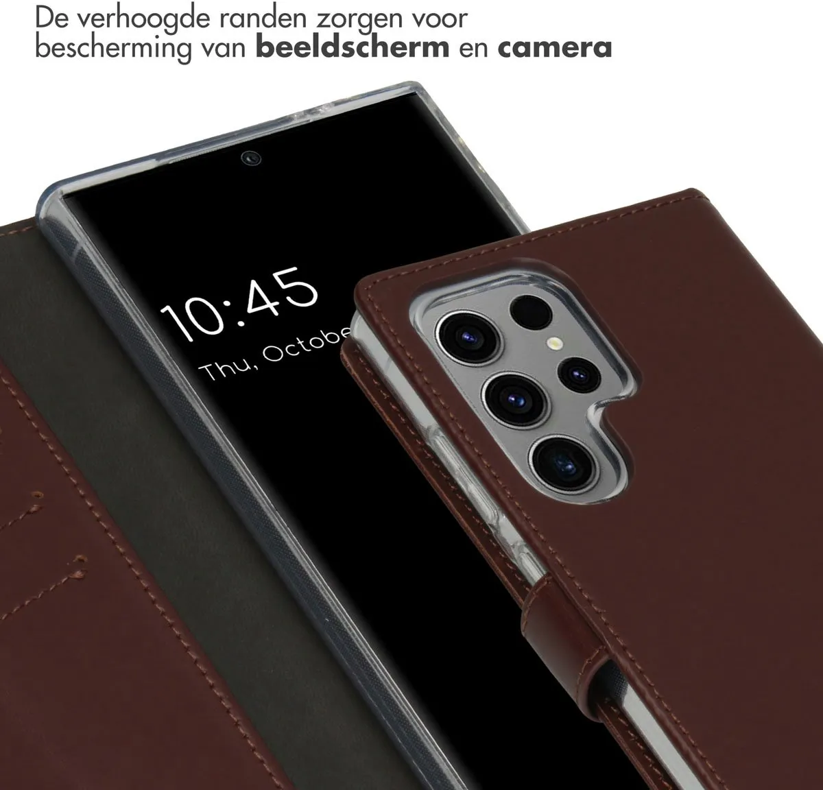 Selencia Hoesje Samsung Galaxy S24 Ultra - Donkerbruin Leder - 3 Pasjes