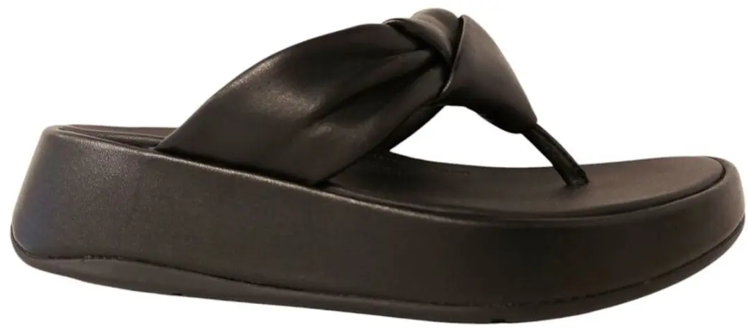 Fitflop Slipper F-Mode Knot Soft-Leather Flatform Toe-Post Zwart