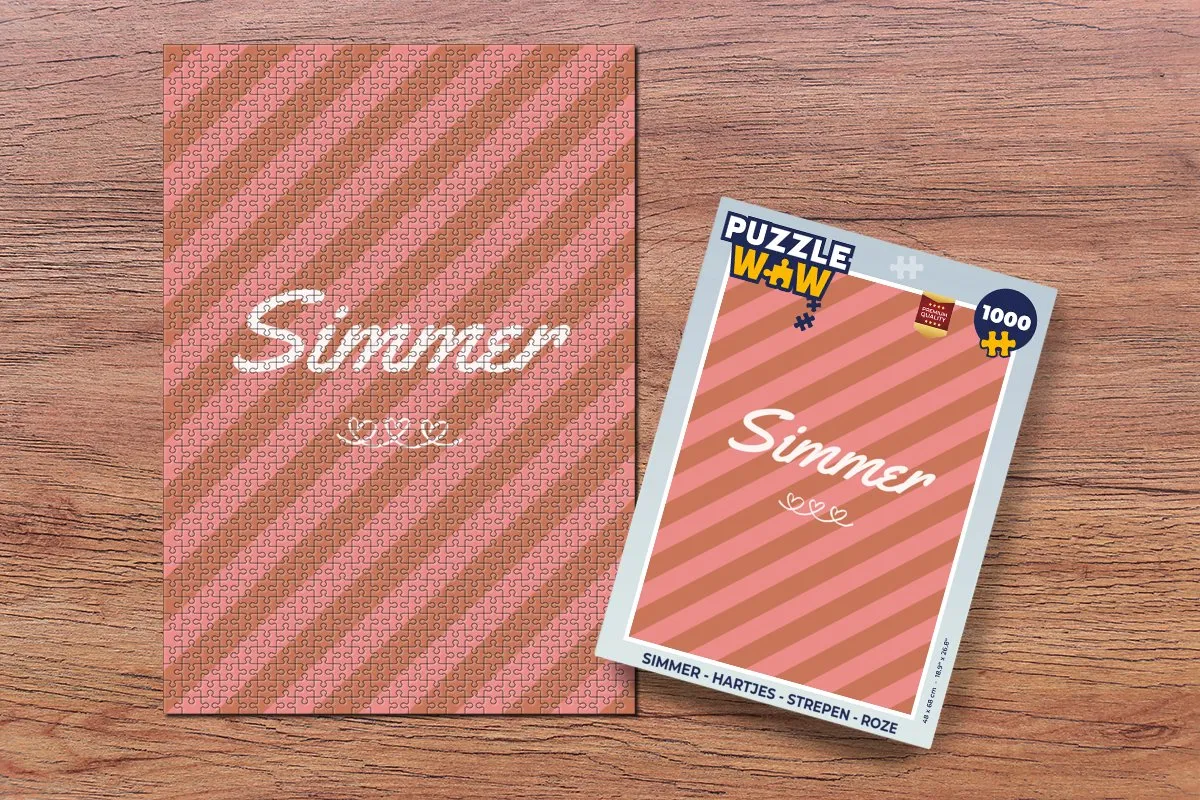 PuzzleWow Simmer Hartjes Strepen Legpuzzel 1000 Stuks - Roze