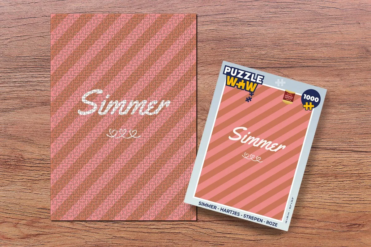 PuzzleWow Simmer Hartjes Strepen Legpuzzel 1000 Stuks - Roze