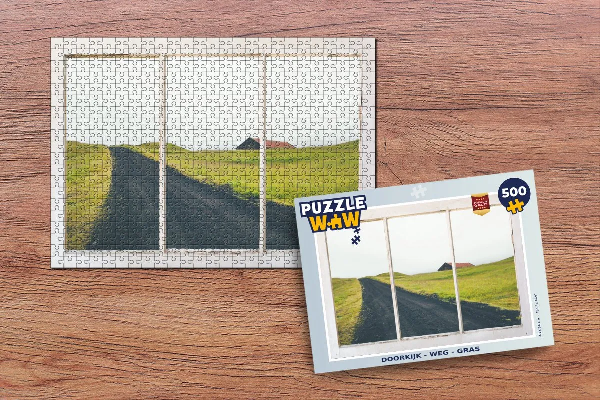 PuzzleWow Doorkijk Weg Gras Legpuzzel 500 Stuks - Multicolor
