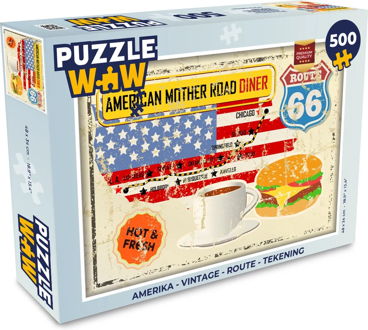 PuzzleWow Amerika Vintage Route Legpuzzel 500 Stuks - Multicolor
