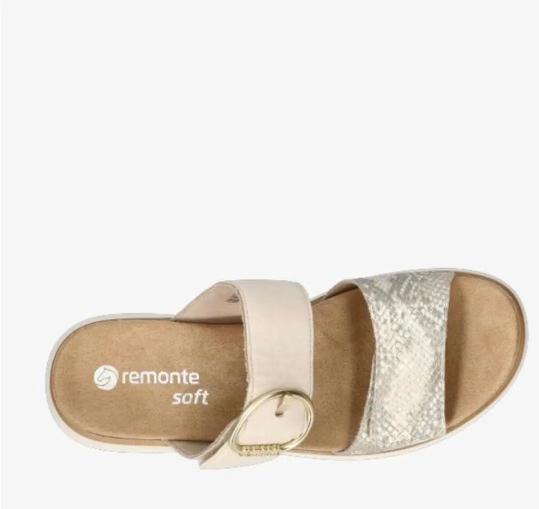 Remonte D2K57-60 slippers klittenband gesp beige goud uitneembare zool 42