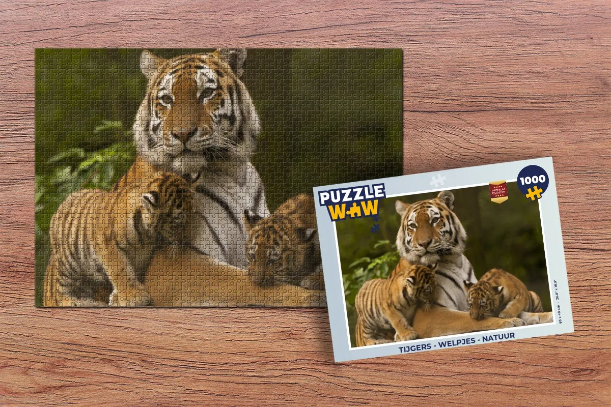 PuzzleWow Tijgers Welpjes Natuur Legpuzzel 1000 Stuks - Multicolor