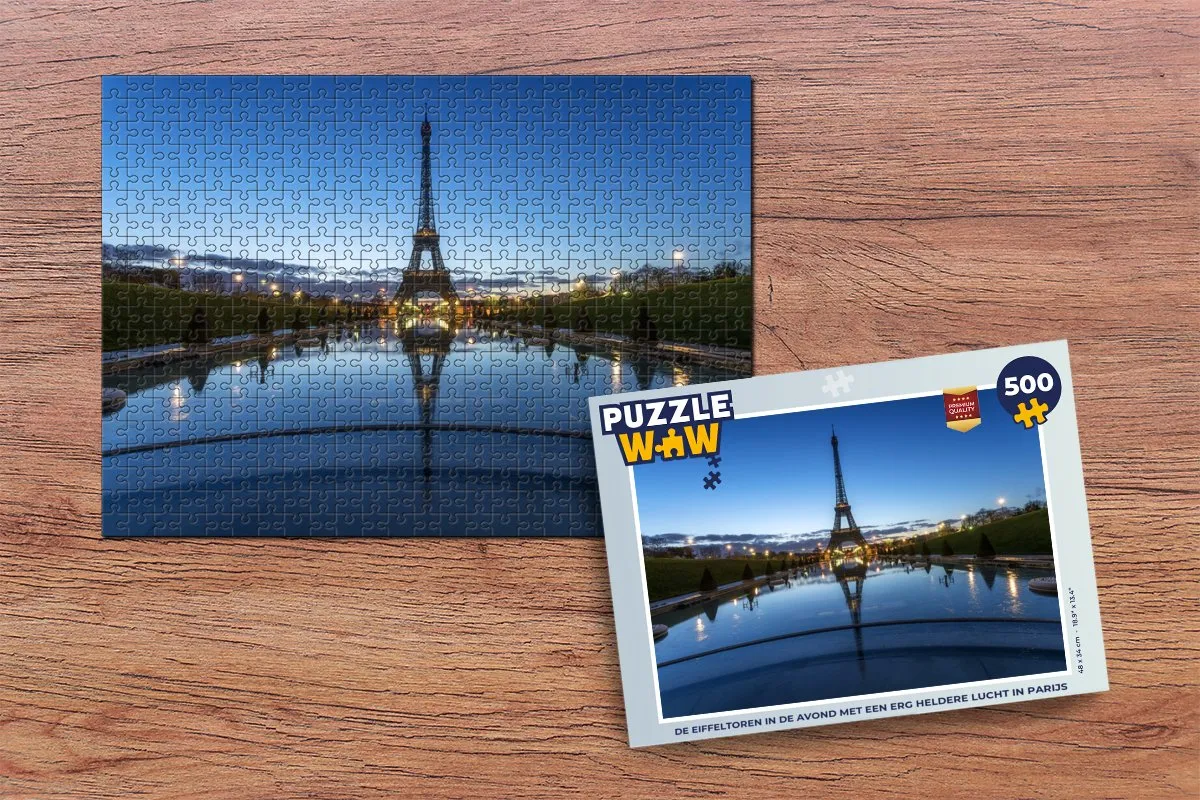 PuzzleWow Legpuzzel De Eiffeltoren Avond Parijs 500 Stuks - Multicolor